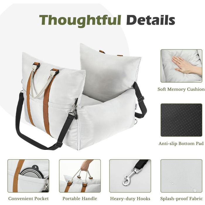 Автомобільний лежак для собак Pawaboo, сірий, до 11 кг, водонепроникний, з кріпленнями та шлейкою