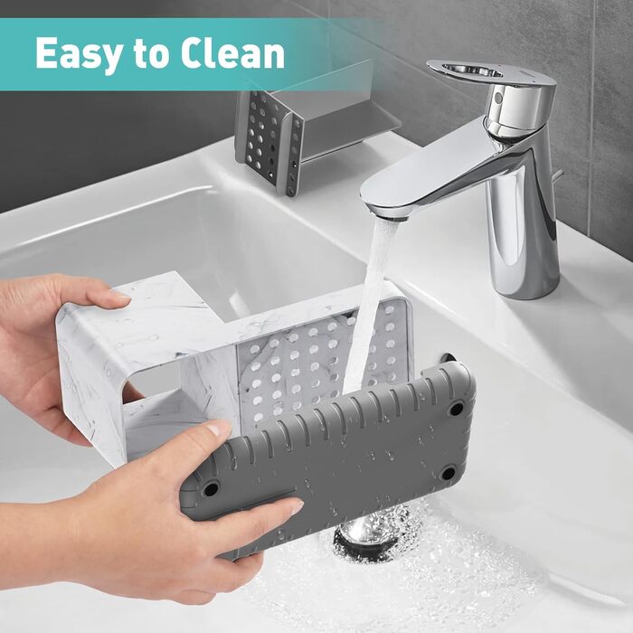 Тримач для зубних щіток у ванну кімнату, органайзер, підставка для електричної зубної щітки з отвором для зливу, знімний органайзер для ванної, кухні та сім'ї (Сірий) (Сірий мармуровий малюнок)