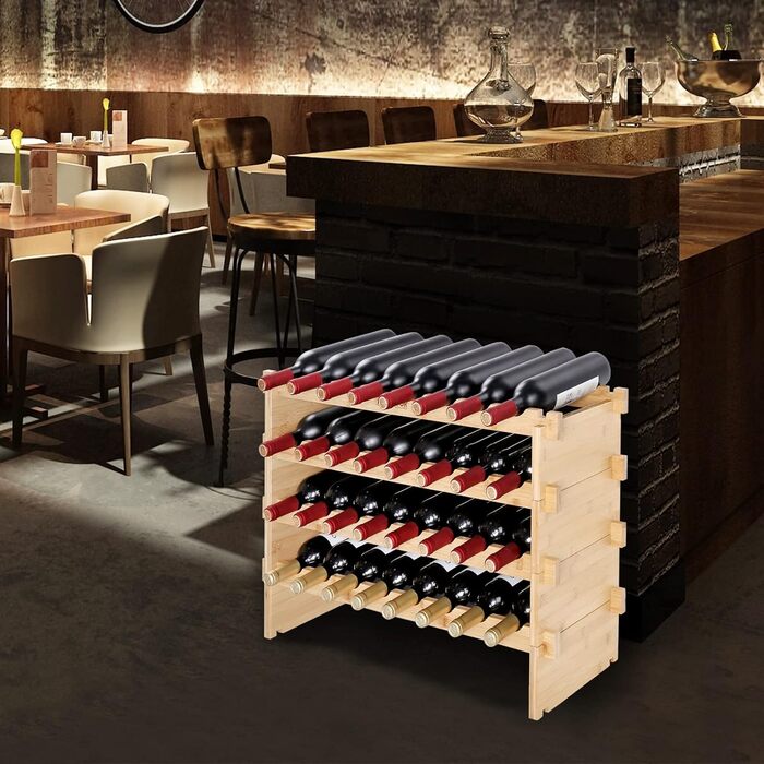 VEVOR Wine Rack, Wine Stand for 48 Bottles, Bamboo Bottle Rack with 6 Compartments, Stackable Vintage Wine Rack Metal for Cellar, Bar, Storage Room, etc. Bottle Holder Wine Bottle Rack, Holds up to 60 kg