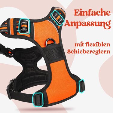 Нашийник для собак Rabbitgoo великих порід, регульований, анти-тяга, з ручкою, м'який, світловідбиваючий, помаранчевий, L (1 шт.)