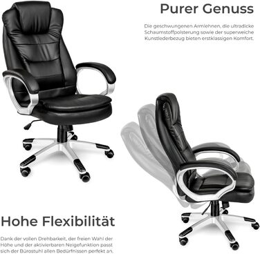 Офісне крісло tectake - ергономічний кухонний стілець з високою спинкою, регульована висота, поворотний, з механізмом гойдання, чорний (400578)