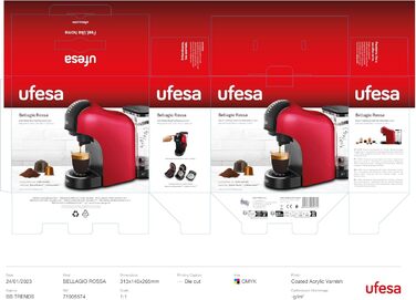 Ufesa Bellagio 3-in-1 Multi-Capsule Coffee Machine for Nespresso Original Capsule, Dolce Gusto, or Ground Coffee, Digital Touch Panel with 7 Levels, 1 L Water Tank, 1400 W, 15 Bar Pressure, Compact (1400 W | RED)