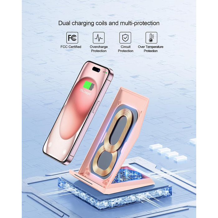 Бездротовий зарядний пристрій NANAMI Qi з адаптером USB-C 20W PD, сумісний з iPhone 17/16/15/14/13/12 Pro Max XR 8 та Samsung Galaxy S25/S24/S23/S22 (рожевий)