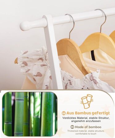 Дитяча вішалка для одягу Yorbay з бамбука, подвійна регульована штанга, полиці для зберігання, біла
