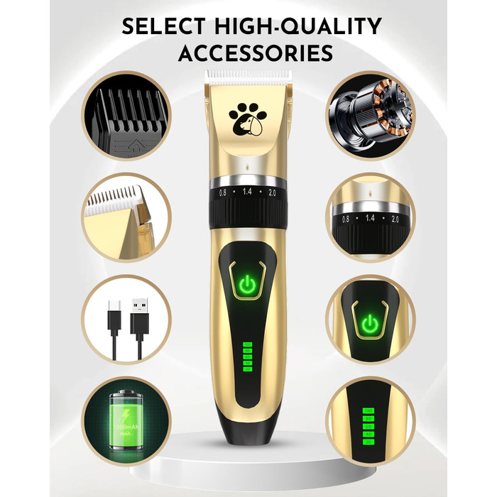 Професійна машинка для стрижки собак та котів Leise, електрична бездротова, 2 швидкості (Золота)