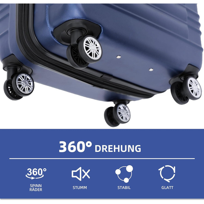 Набір валіз Beibye 2088 з подвійними колесами (M-L-XL) - комплект валіз на колесах, валіза-троль, подорожі, темно-синій