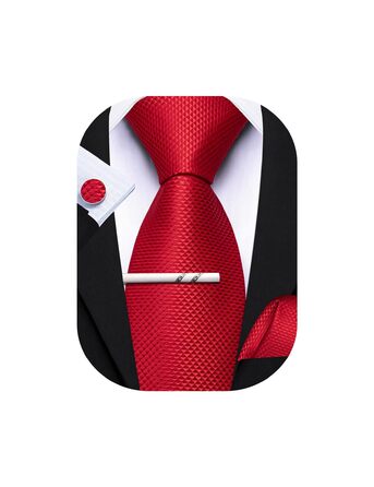 Комплект краваток Barry.Wang: краватка, краваткова затискач, нагрудна хустинка, запонки, для вечірок, ділових зустрічей, весілля (червоний)
