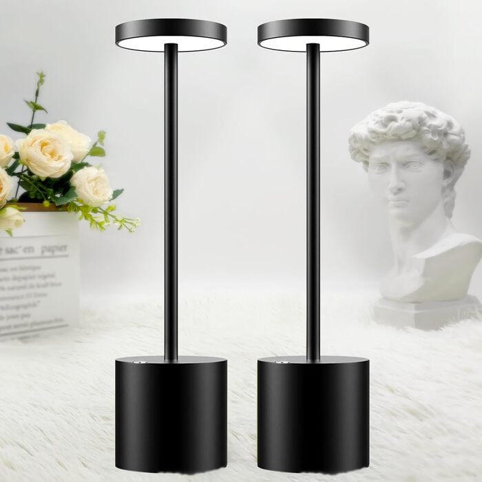 Світлодіодний настільний світильник Hapfish 2 шт, акумуляторний, диммер, сенсорний, чорний. Для дому, офісу, тераси