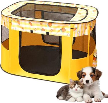 Клітка-манеж для цуценят та домашніх тварин, 70x55x40 см, жовта. Підходить для собак, кроликів, котів та морських свинок.