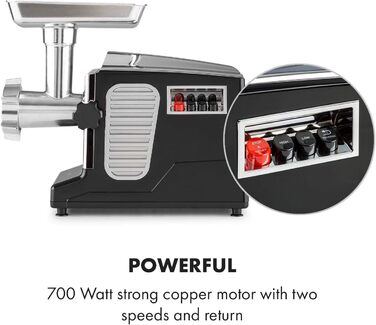 Klarstein Kraftprotz 700W Electric Meat Grinder - Copper Motor, 2 Speed & Reverse, Aluminum Housing, Stainless Steel Blades