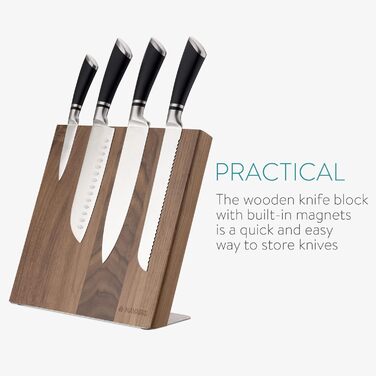 Navaris Magnetic Knife Holder from Walnut Wood 27.7x 27.5x12cm - Magnetic Knife Block Knife Board Wood Magnet Holder - Knife Holder Unfurnished Brown