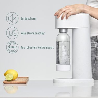 Mysoda Pack Woody: Газова машина для води з екологічного дерева, з пляшкою PET без BPA та CO2 балончиком (сірий)
