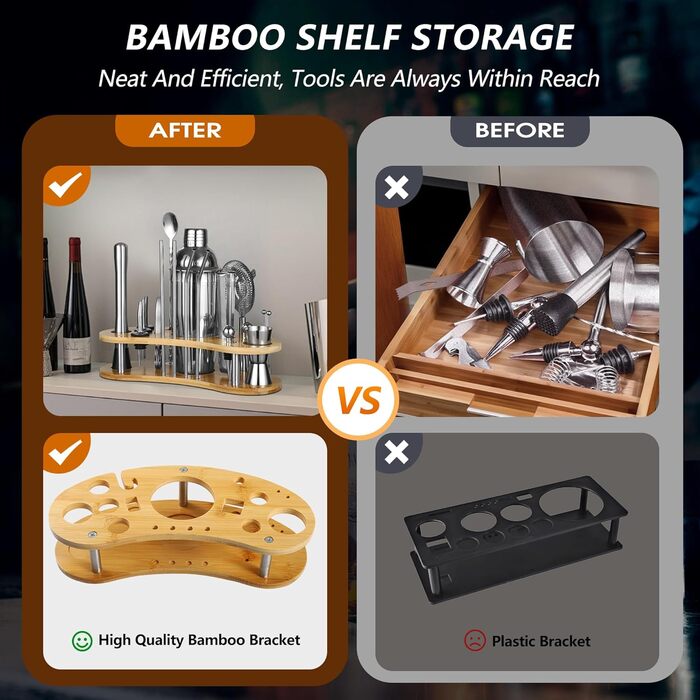 Набір для коктейлів 12 шт. з нержавіючої сталі 750 мл з підставкою з бамбука та книгою рецептів, набір шейкерів для коктейлів, подарунок для чоловіків та жінок (домашній бар, вечірка, весілля), сріблястий