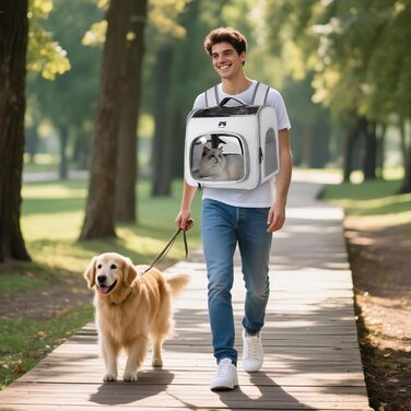 Рюкзак для котів та маленьких собак ALLSOPETS, дихаючий, з фронтальною відкриванням та страхувальним ремінцем, для подорожей, прогулянок (Блутно-рожевий, Сірий у хмаринках)