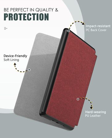 Чохол MoKo для Kindle Paperwhite 11 (2021) 6.8 дюймів, з функцією авто-сон/пробудження, з штучної шкіри, Denim, Червоний виноградний колір