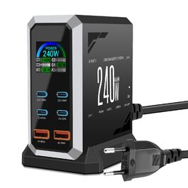 Зарядний пристрій USB C 240W, 6 портів: 4x USB-C + 2x USB-A для MacBook, iPad, iPhone 15 Pro, Samsung та інших пристроїв – швидка зарядка