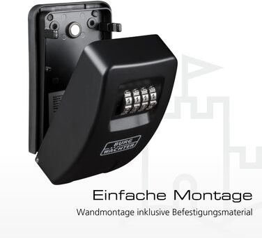 Ключниця-сейф Burg Wächter Key Safe 10 з 4-цифровим кодом для зовнішнього та внутрішнього встановлення, чорна