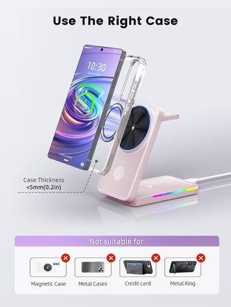 Магнітна зарядна станція 3-в-1 для Samsung Galaxy S26 Ultra, S25, Z Fold 7, Z Flip 7, Galaxy Watch Ultra 8/7/6, Buds Pro 3 (Рожева) - Бездротова зарядка Magsafe