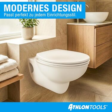 Сидіння для унітаза ATHLON TOOLS овальної форми (O-form) з мікроліфтом Soft-Close, Duroplast, антибактеріальне та стійке до подряпин, біле