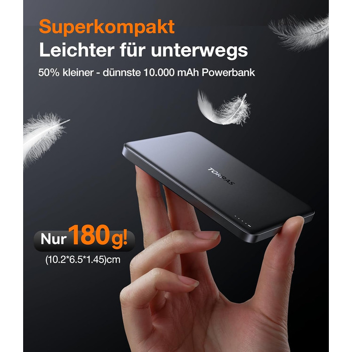 Портативний зарядний пристрій TORRAS MiniMag 10000mAh з MagSafe для iPhone 17 Pro Max, AirPods, iPhone Air 12-16, швидка зарядка, бездротовий, USB-C, сірий титан, 10000 mAh