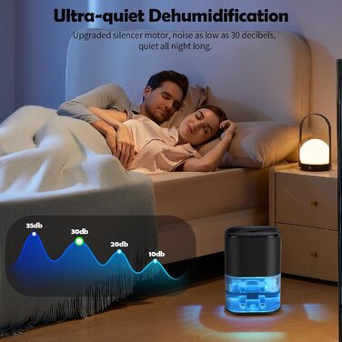 Електричний осушувач повітря 2L з автовимкненням та 7 кольоровим нічним світлом. Тихий осушувач для дому, квартири, ванної кімнати, підвалу (чорний)