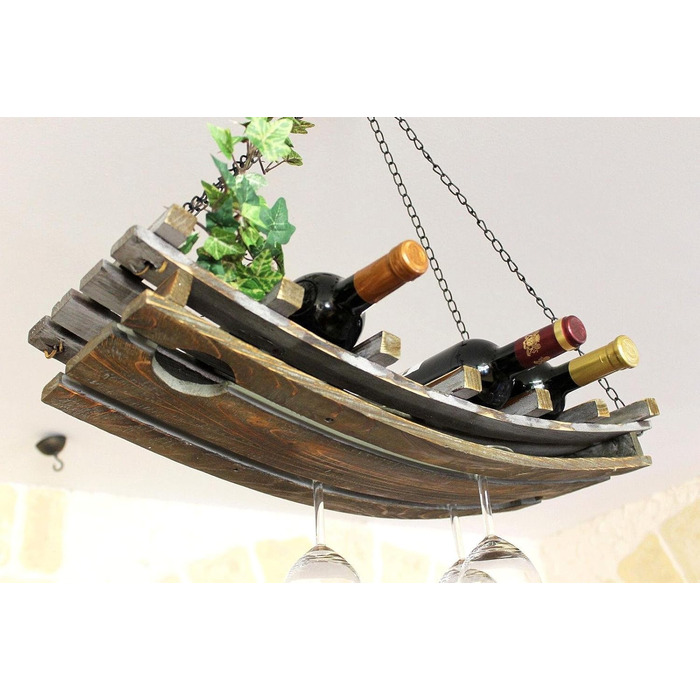 DanDiBo Wine Rack 5089 Ceiling Shelf made of Wood 65 cm Hanging Shelf Bottle Holder Bottle Shelf with Glass Holder Blanket