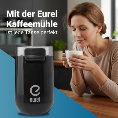 Електрична кавомолка EUREL KMA з нержавіючого сталі, змінний помел, компактний дизайн, 45г – чорний колір