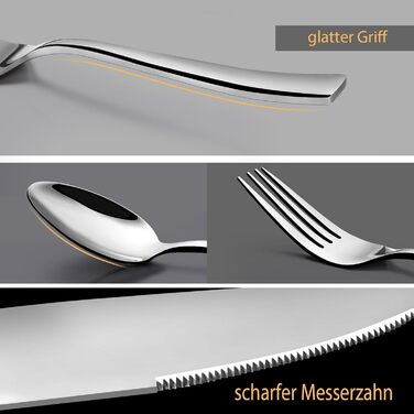 12-Piece Cutlery Set, 60-Piece Stainless Steel Cutlery Set, Eating Utensil Set with Knife, Fork, and Spoon, Stainless Steel Cutlery for Family/Party/Restaurant, High-Gloss Polished & Dishwasher Safe