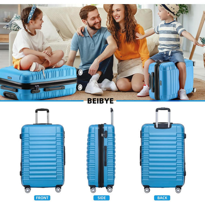 Набір валіз Beibye з жорстким корпусом (Турквіс) – валіза-тролей, валіза-роллік, для подорожей, з подвійними колесами