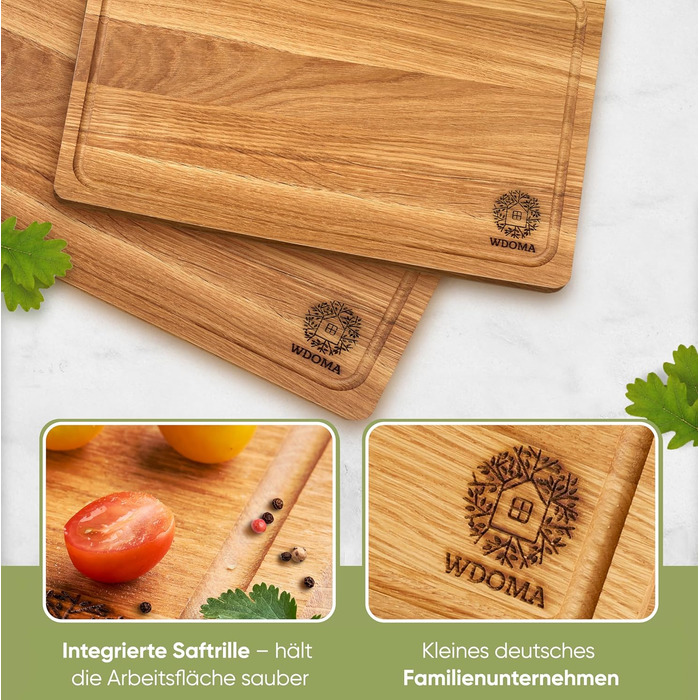 WDOMA Cutting Board Set - Oak Wood - 2-Piece Set - 40x25 / 35x20 - XL/L Cutting Boards - Wood Board for Kitchen - Cutting Board Wood - Wooden Cutting Board - Kitchen Wood Board