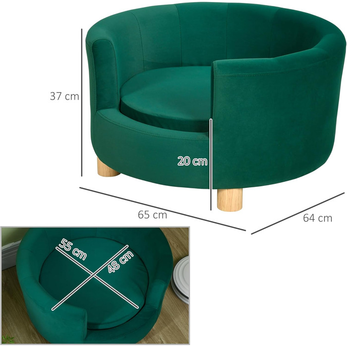 Диван для собак PawHut, зелений, знімний чохол, для малих собак до 4,5 кг