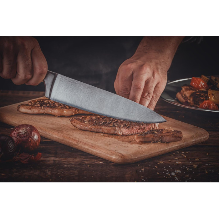 Ніроста Кухонний ніж Trinity 34 см - високоякісна нержавіюча сталь, професійна якість, для овочів, фруктів та іншого, ручне заточування Taper, важка ручка з захистом пальців