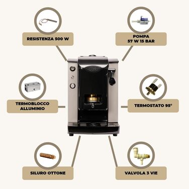 FABER COFFEE MACHINES | Slot Plast Model | POD Coffee Machine 44 mm | Adjustable Brass Pad Press (GRAY/BLACK)