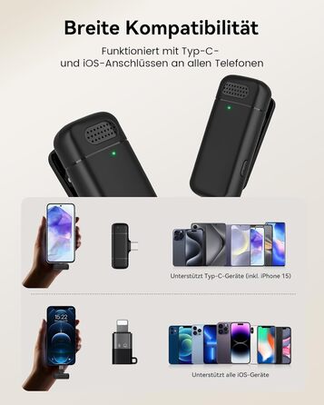 Бездротовий петличний мікрофон з зарядним кейсом, 36 годин роботи, шумозаглушення, 40 м радіус дії, Plug-and-Play для iPhone/iPad/Android/PC, YouTube, Vlog, Live-Streaming, чорний