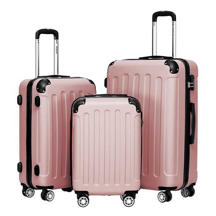 Набір валіз Beibye 2045 з трьох валіз на коліщатках, 20 кольорів (Рожево-золотий)