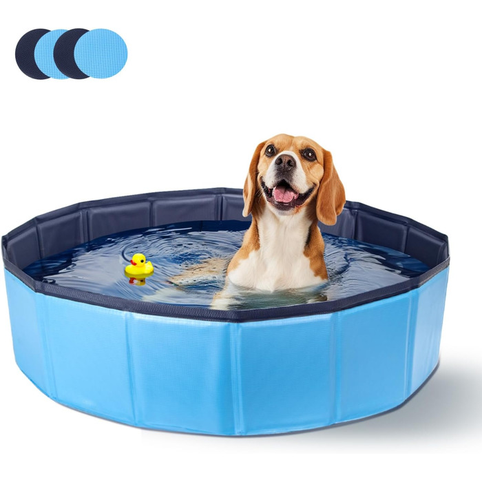 Nobleza Hundepool for Large & Small Dogs, Foldable Dog Splash Pool, Sturdy Dog Bathtub, Swimming Pool for Cats, 80 * 20cm, S, (120*30cm, Blue)