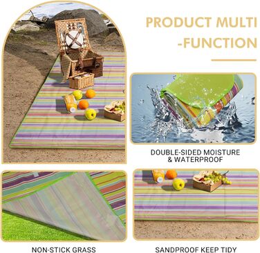 Водонепроникний килимок для пікніка Hozelin, великий, складаний, для пляжу, кемпінгу, відпочинку на траві, походів та подорожей (152,4 x 203,2 см, блакитний)