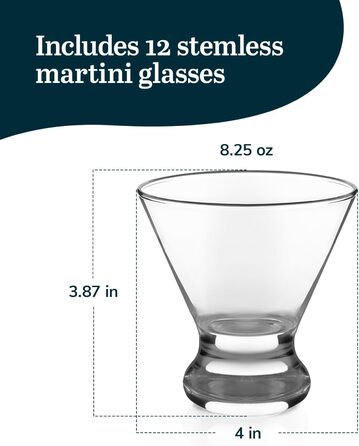 Бокали для Мартіні Libbey Cosmopolitan без ніжки, 234 мл (12 шт) - набір келихів для коктейлів, міцне скло, для вечірок та свят