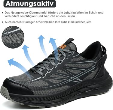 Черевики робочі чоловічі/жіночі, захисні черевики зі сталевим підноском, легкі, дихаючі, розмір EU 37-46, сірий, 44 EU