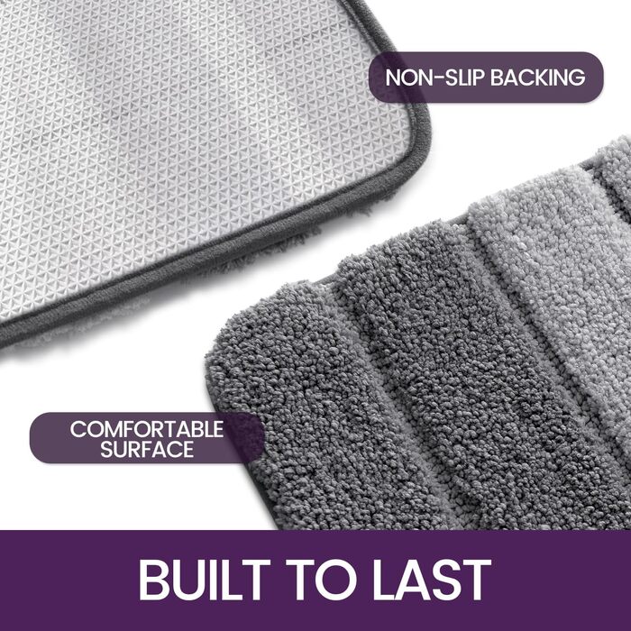DEXI Non-Slip Bathroom Rug - Absorbent Bath Mat 60 x 110 cm - Washable, Soft & Grey