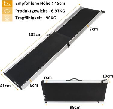 Рампа для собак Liekumm, телескопічна, до 90 кг, 99-182 см, алюміній, для легкових автомобілів, позашляховиків, вантажівок