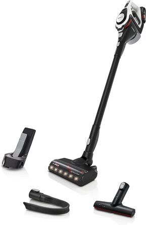 Bosch Unlimited Gen2 Series 8 Cordless Vacuum Cleaner BKS8214W, bagless, up to 45 minutes runtime, interchangeable battery, LED lighting, automatic adjustment to all floor types, XXL upholstery nozzle, white