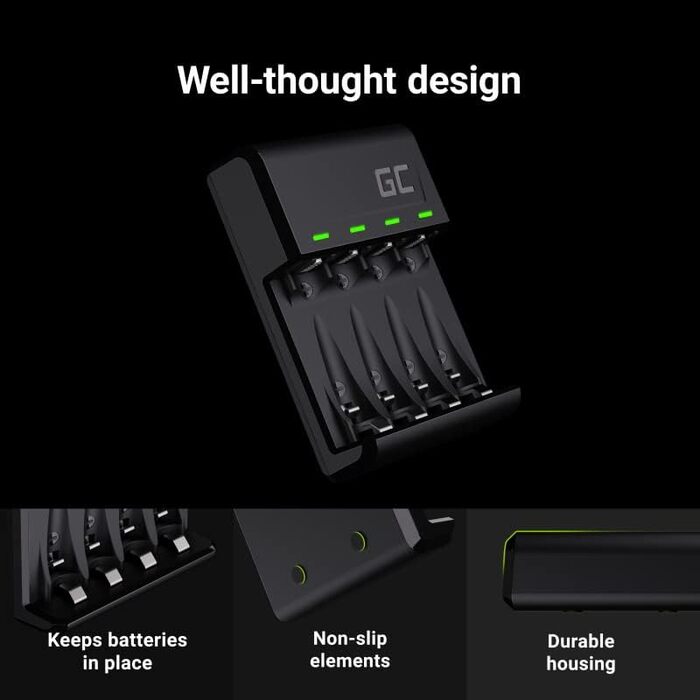 Зарядний пристрій Green Cell VitalCharger для акумуляторів AA AAA 2000mAh (4 канали) з Micro USB та USB-C, LED-індикація