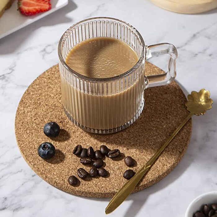 Набір склянок D.M DESIGN Master 6 шт., 350 мл, вертикальна смугаста текстура. Склянки для кави/чаю, підтримують тепло, ідеально для лате, чаю та напоїв.