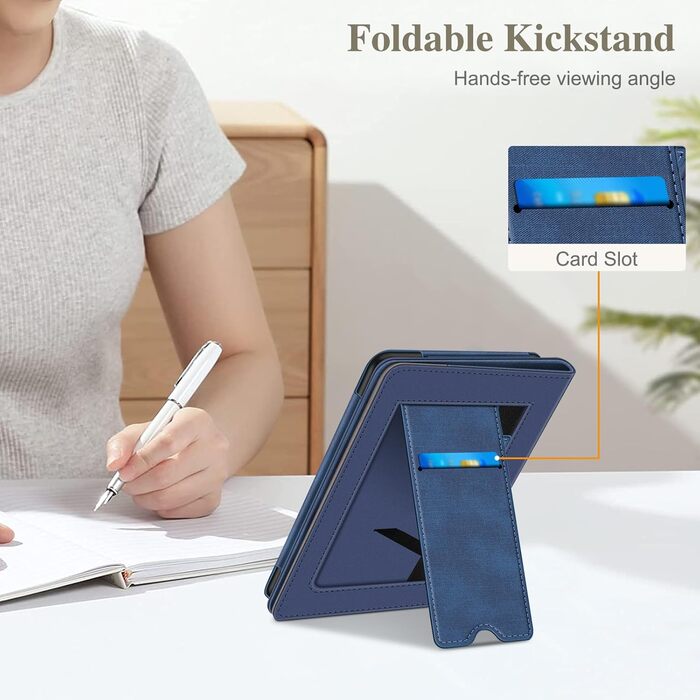 Чохол Fintie для Kindle Paperwhite 12-го покоління (2024/2025) з підставкою, петлею та авто-сон/пробудження, чорний (Denim Indigoblau)