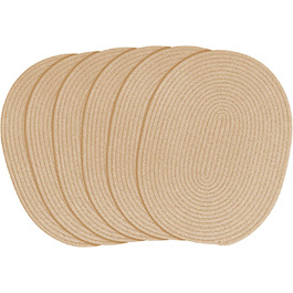 Fanquare Oval Woven Placemats Set of 6 Beige Cotton Rope Braided Placemats Heat-Resistant Washable Non-Slip Table Mats for Kitchen Dining Table, Home Decoration 30x40cm