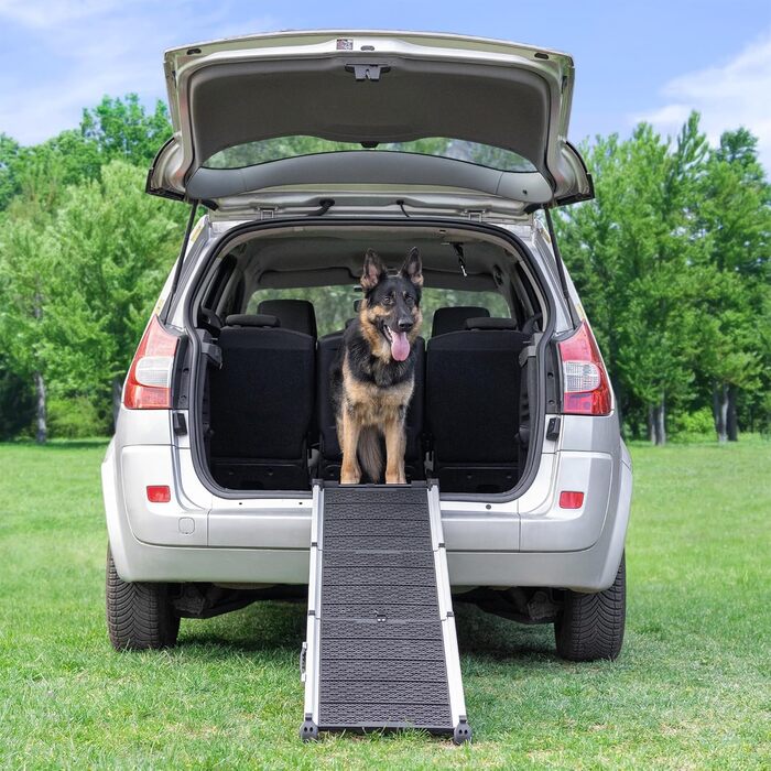 Рампа для собак у машину, складана, 90 кг, телескопічна, алюмінієва, з кліпсою, для великих собак, зелена (Shadow Gray)