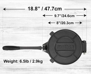 Пресс для тортилій StarBlue з чавуну, 10 дюймів (25 см) + 100 листів паперу для масла + електронна книга з рецептами - для приготування чапати, тортилій, роті (8 дюймів)