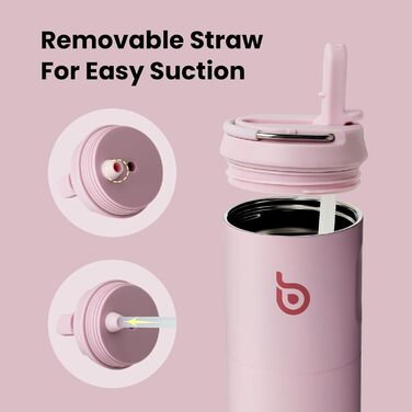 Пляшка для води BOTTLE BOTTLE 750 мл з соломинкою, кришкою та ручкою - не протікає, BPA-free, подвійні стінки, рожева. Ідеальна для спорту, подорожей та фітнесу.
