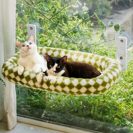 EWOOFUN Large Cat Hammock Hanging Bed for Window - Detachable Thick Cover - Foldable, Stable, 4 Strong Suction Cups, Holds 18kg (White), (Green, L)